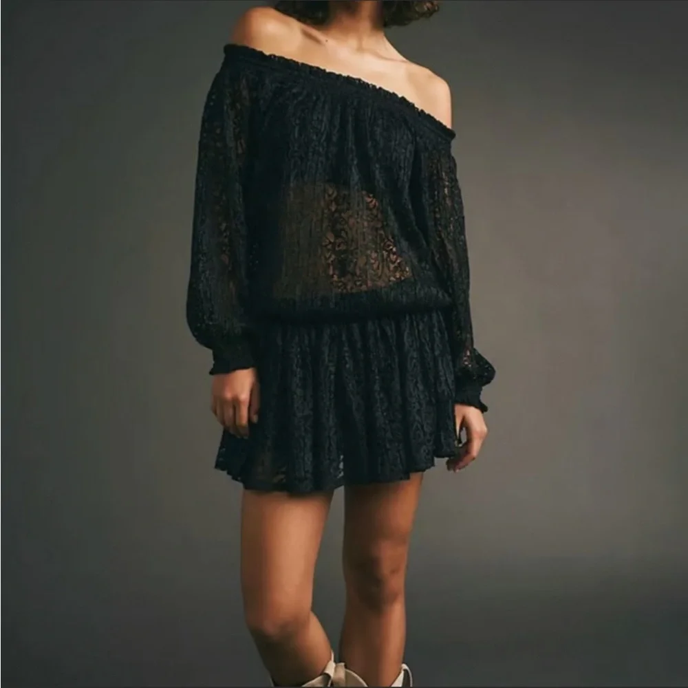 Free People Carina Mini Dress Black Small Oversized Vacation Festival Cover-up